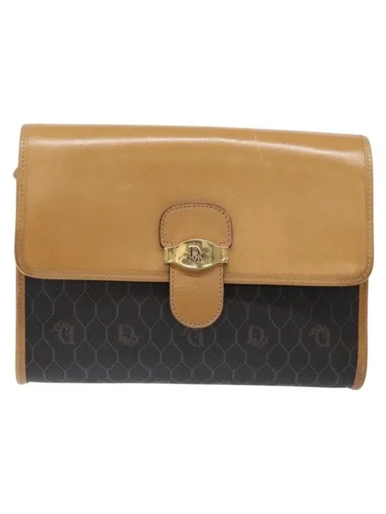 Authentic Christian Dior Honeycomb Canvas Shoulder Bag PVC Black Gold - Picture 5 of 16